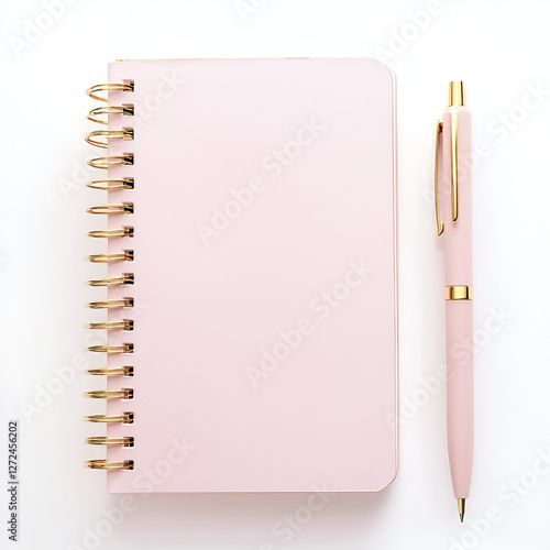 Pink spiral notebook and matching pen, perfect for writing notes, journaling, or planning projects.