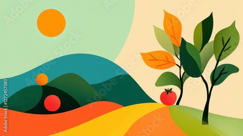 Minimalist Organic Food Festival Design with Abstract Landscape and Vibrant Color Palette