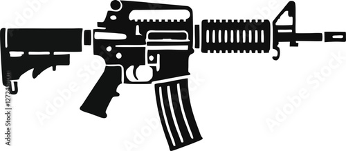 A black silhouette of a modern semi-automatic rifle with a detachable magazine and a tactical stock