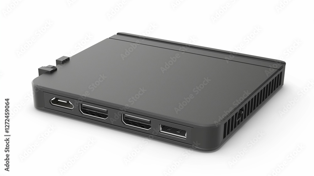 A compact external solid-state drive with a rugged design, suitable for gaming storage, isolated on a white background. A compact external solid-state drive with a rugged design, suitable for gaming storage, isolated on a white background.