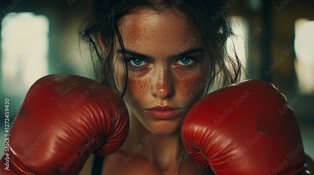 Intense Female Boxer Ready to Compete in the Ring Intense Female Boxer Ready to Compete in the Ring