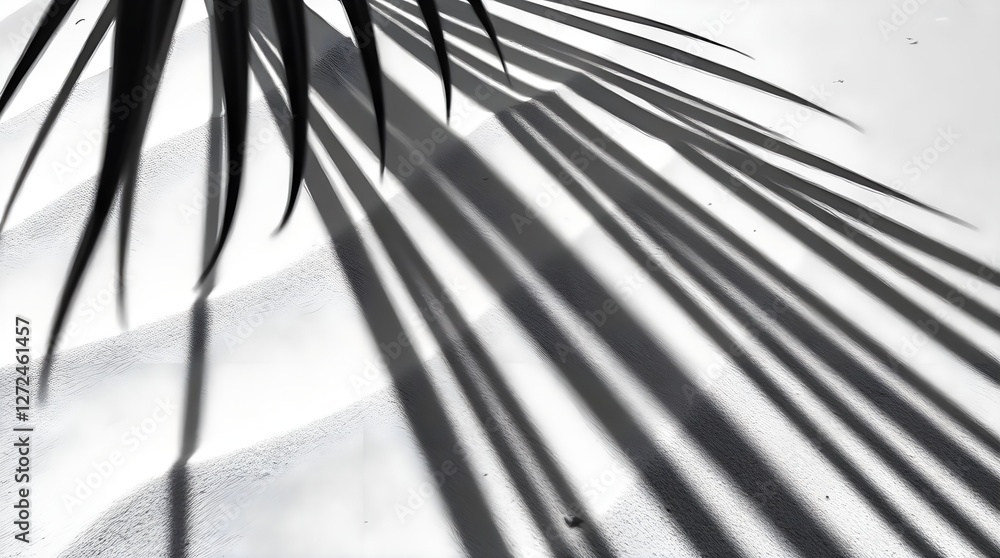 Obraz premium close-up of palm leaf shadows on sand in black and white colors, space for copy