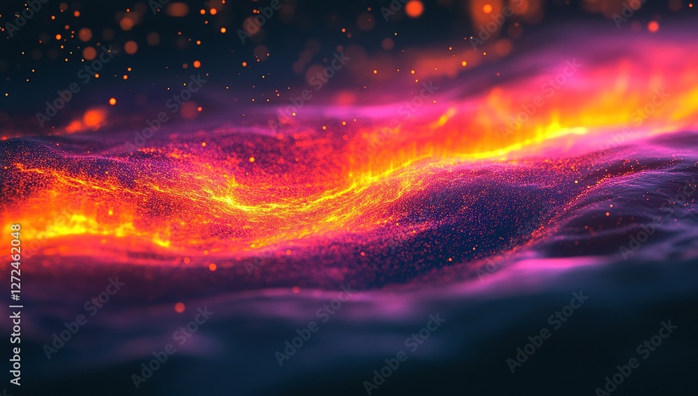 Glowing Embers Flowing Dynamically Across a Dark Surface with Intense Light, Abstract Art Glowing Embers Flowing Dynamically Across a Dark Surface with Intense Light, Abstract Art