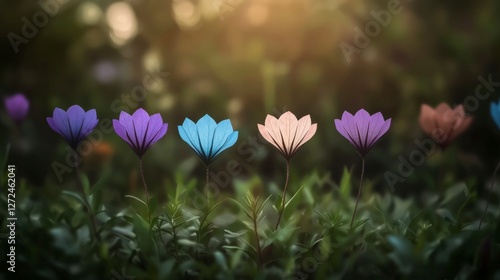 Serene Pastel Flowers in Soft Sunlight  Nature s Beauty  Spring Bloom  Floral Background