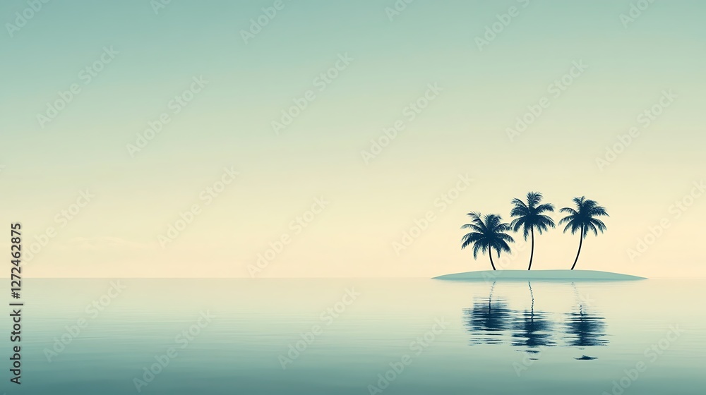 Obraz premium Tranquil Island Scene With Three Palm Trees
