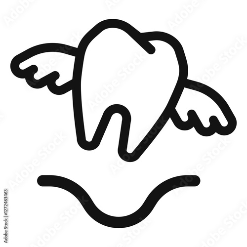 icon of a tooth with wings representing a lost tooth tooth fairy extraction or dental care for children.