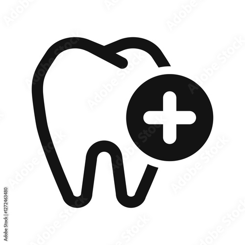 icon of a tooth with a medical cross symbol representing dental care, treatment oral health or a dentist’s assistance.