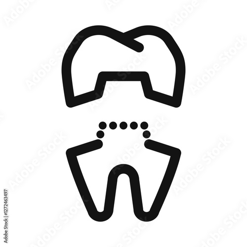 icon of a tooth with a dental crown being placed on top representing dental restoration prosthetics or cosmetic dentistry.