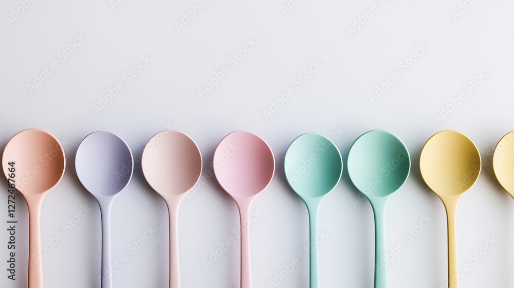 Elegant pastel measuring spoons framed with a thin border for a delicate kitchen display Elegant pastel measuring spoons framed with a thin border for a delicate kitchen display