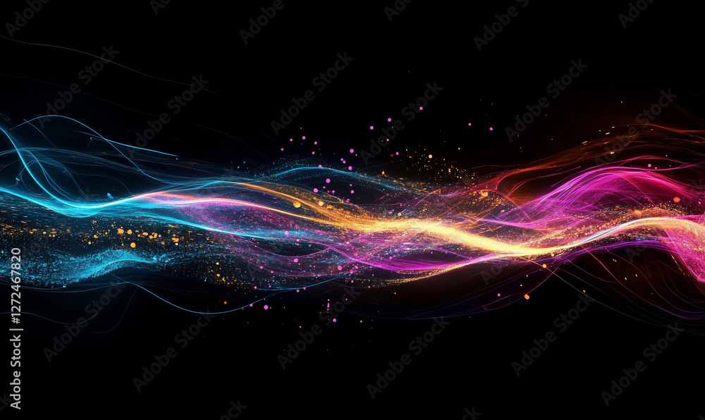 Obraz premium Black backdrop flickered with sharp neon beams, creating a bold and modern visual effect