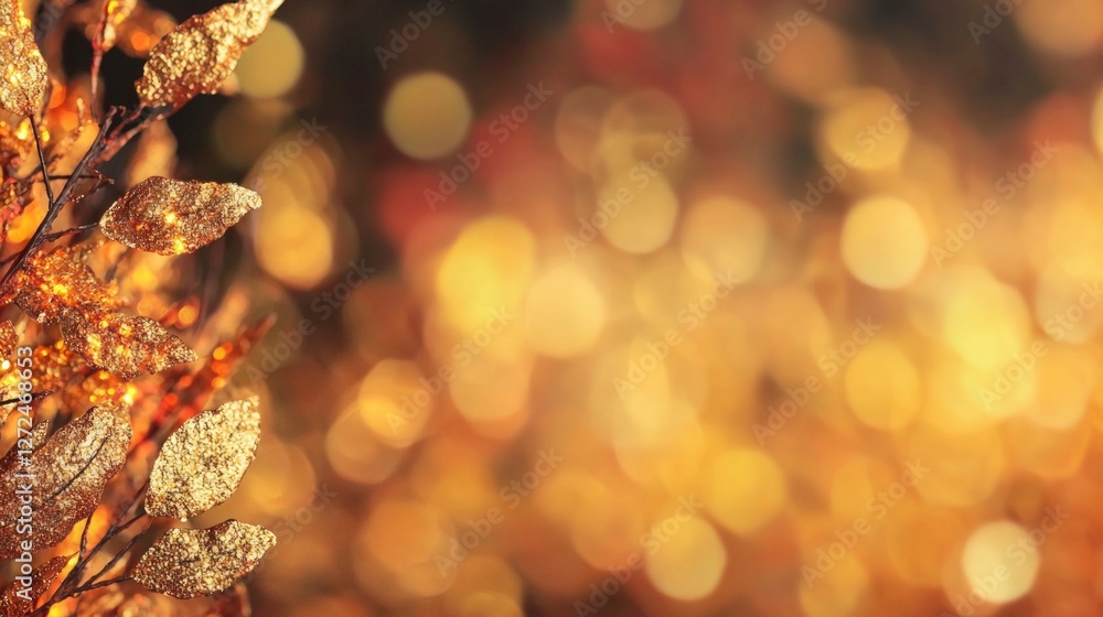 Sparkling Gold Leaves Bokeh Background Autumn Festive Warm Luxury Elegant Glitter Sparkling Gold Leaves Bokeh Background Autumn Festive Warm Luxury Elegant Glitter