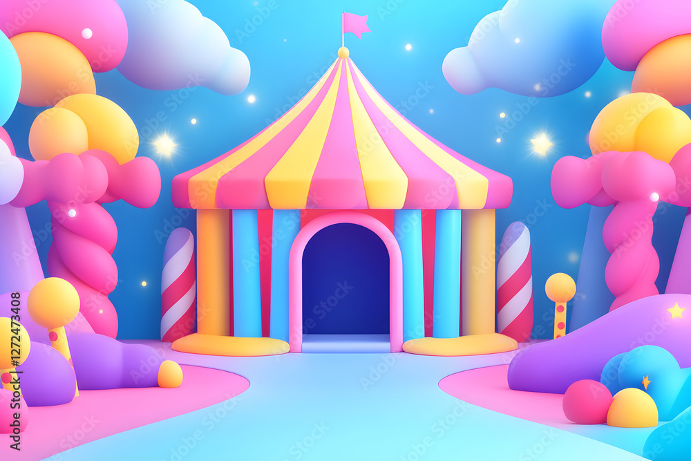 Obraz premium 3d cartoon stage curtains, spotlight background, April fools day stage background