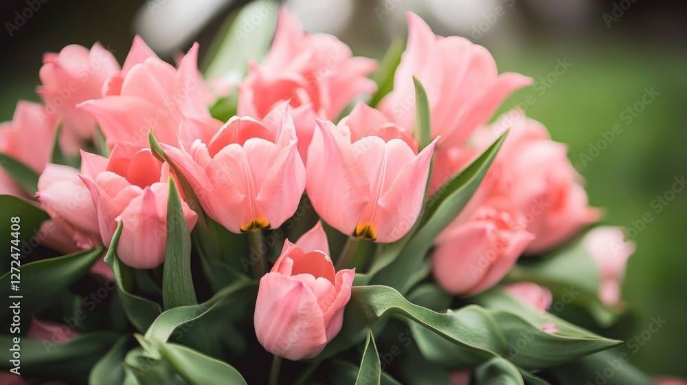 Spring Pink Tulips Bouquet Soft Pastel Flowers Floral Arrangement Flatlay Copy Space Spring Pink Tulips Bouquet Soft Pastel Flowers Floral Arrangement Flatlay Copy Space