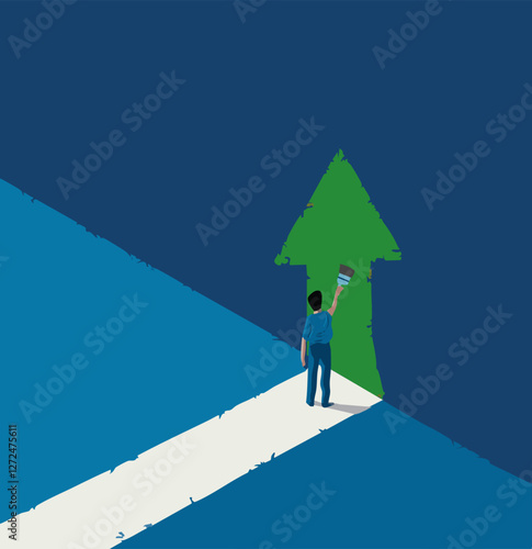 cartoon person creates up arrow