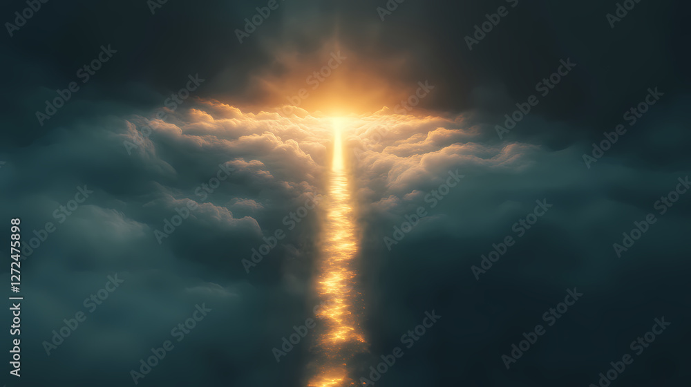Fototapeta premium A mesmerizing beam of light leading towards the future, light, beam, future, connection, inspiration, hope, pathway. Surreal Glowing Pathways. Illustration