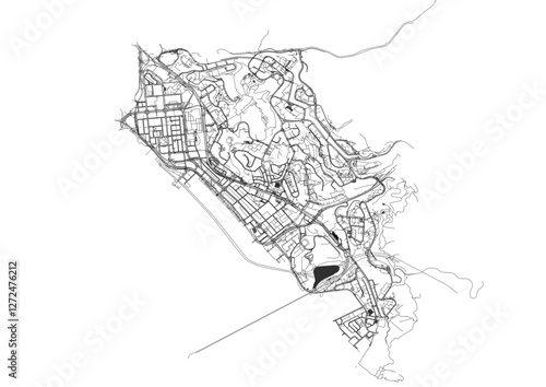 vector map of  highways in kwun tong district in hongkong with black and white color