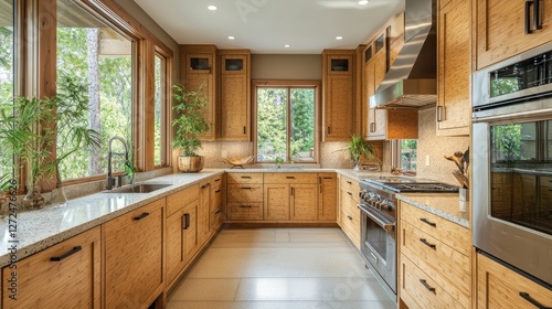 Modern Minimalist Kitchen Design Featuring Bamboo Cabinetry