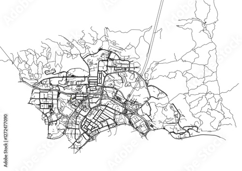 vector map of  highways in yau tsim mong district in hongkong with black and white color