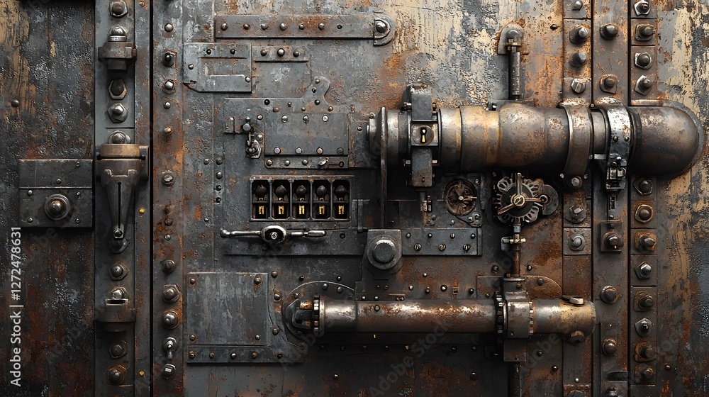 A Striking and Historically Significant Image Depicting an Immaculately Preserved Bank Vault from the Early 1900s Featuring Ornate Metal Doors Complex Mechanical Locking Mechanisms and a Rugged A Striking and Historically Significant Image Depicting an Immaculately Preserved Bank Vault from the Early 1900s Featuring Ornate Metal Doors Complex Mechanical Locking Mechanisms and a Rugged