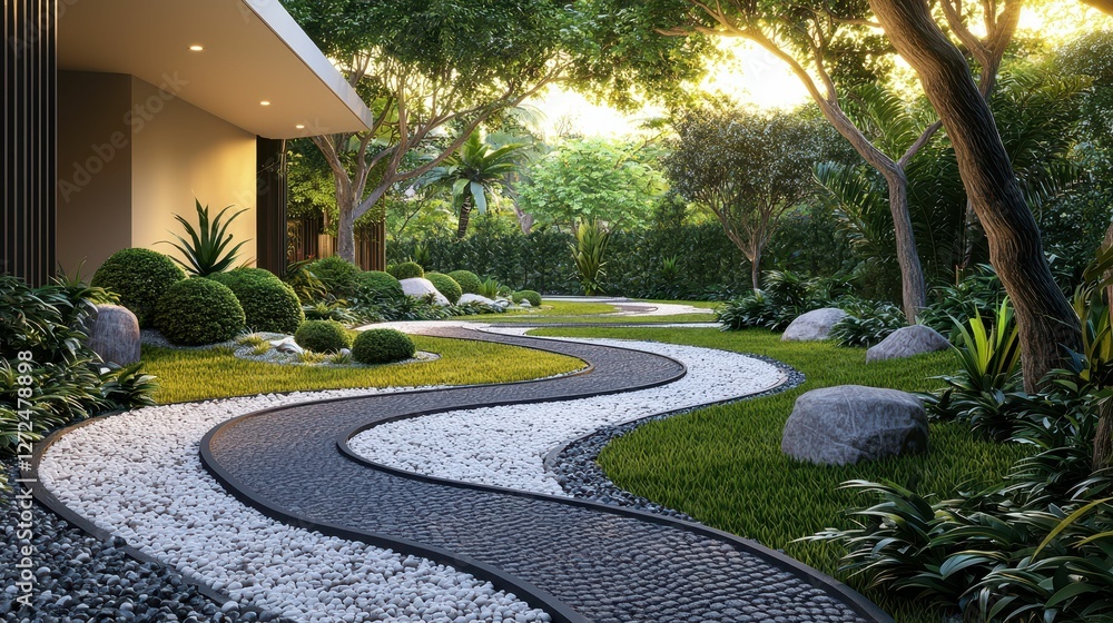 Modern Garden Pathway with Dynamic Mix of Textures and Plants Modern Garden Pathway with Dynamic Mix of Textures and Plants