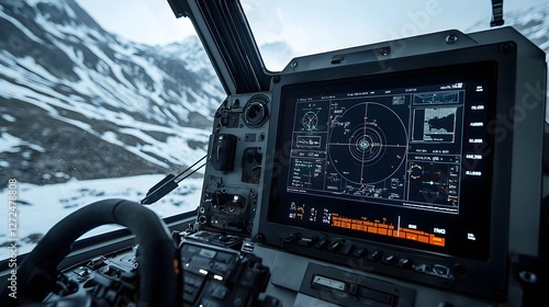 Wallpaper Mural Advanced Futuristic Tank Cockpit with Heads Up Display HUD Showing Detailed Radar and Targeting Information for Military Combat and Warfare Scenarios Torontodigital.ca