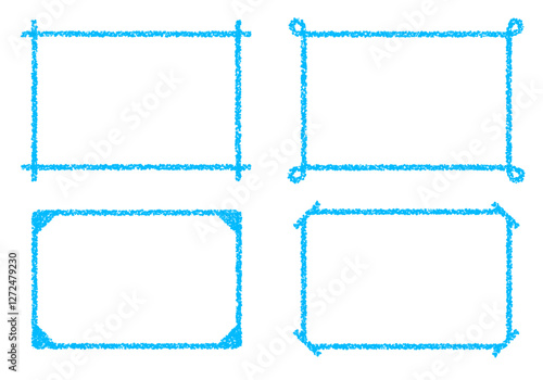 手描きのクレヨン素材　背景　4種のフレームセット