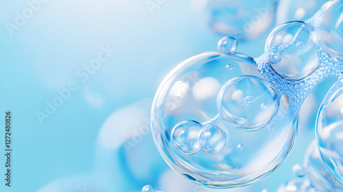 Wallpaper Mural Water droplets water molecules and bubbles on blue white background Torontodigital.ca