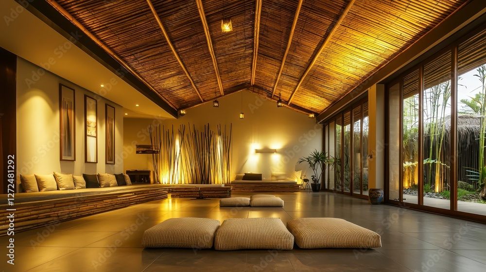 Modern Interior Design with Bamboo Ceiling Accents in Tranquil Space Modern Interior Design with Bamboo Ceiling Accents in Tranquil Space