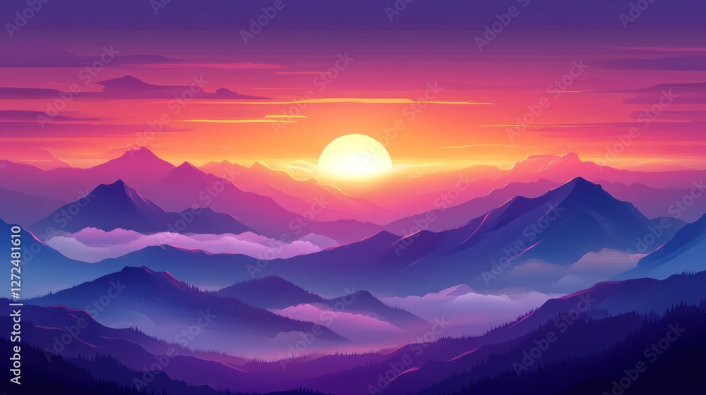 Vibrant Sunset Over Majestic Mountain Ranges Vibrant Sunset Over Majestic Mountain Ranges