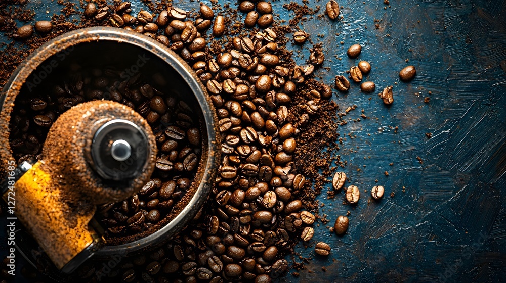 Closeup Macro Photography of Freshly Roasted Coffee Beans Swirling and Tumbling Inside a Stainless Steel Coffee Grinder Gourmet Organic Arabica and Robusta Blend Closeup Macro Photography of Freshly Roasted Coffee Beans Swirling and Tumbling Inside a Stainless Steel Coffee Grinder Gourmet Organic Arabica and Robusta Blend
