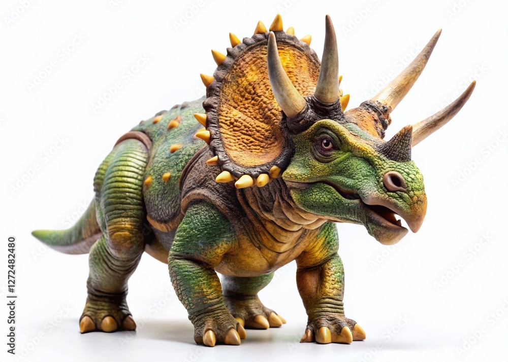 Fototapeta premium Majestic Triceratops Dinosaur Portrait, Isolated on White Background - Prehistoric Creature Stock Photo