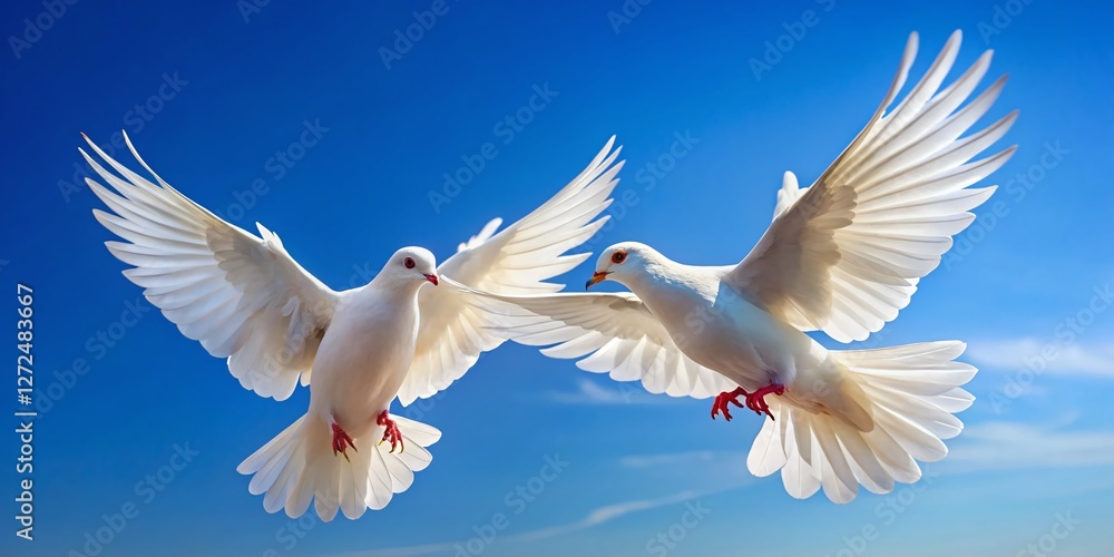 Majestic White Doves in Flight: Candid Nature Photography Majestic White Doves in Flight: Candid Nature Photography
