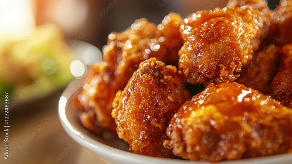 Juicy Fried Chicken Glazed in Sweet Sauce Captured in Close-Up Shot Juicy Fried Chicken Glazed in Sweet Sauce Captured in Close-Up Shot