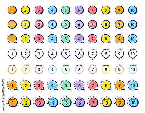 カラフルな数字とポイントのアイコンセット　