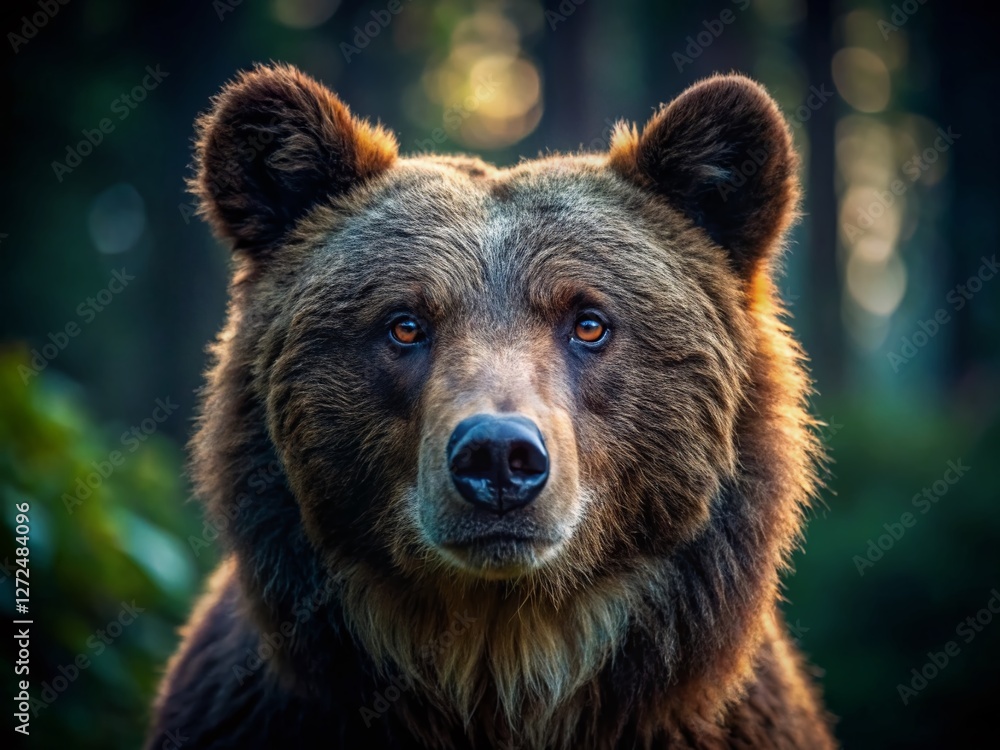 Majestic Wild Brown Bear Close Up - Low Light Forest Photography Majestic Wild Brown Bear Close Up - Low Light Forest Photography