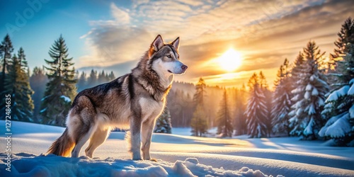 Fotografie Majestic Wolfdog in Snowy Winter Landscape - Stunning Wildlife Photography