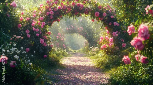 Serene Garden Pathway with Soft Gravel Surrounded by Blooms