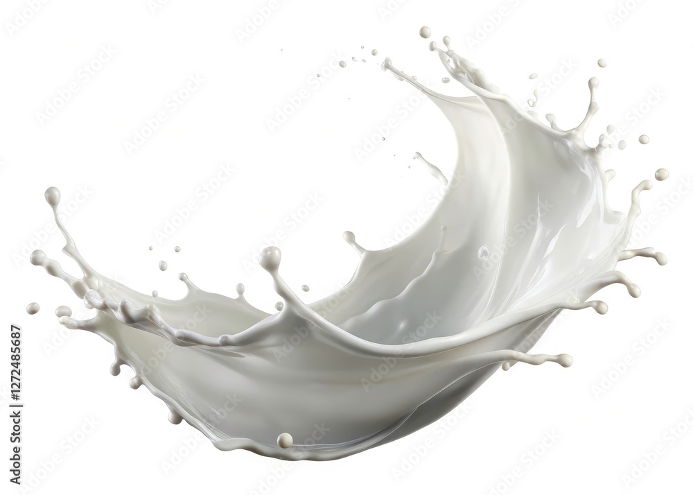 Obraz premium Striking silhouette of a milk splash wave, sharply detailed, against a pure white backdrop. High-resolution.