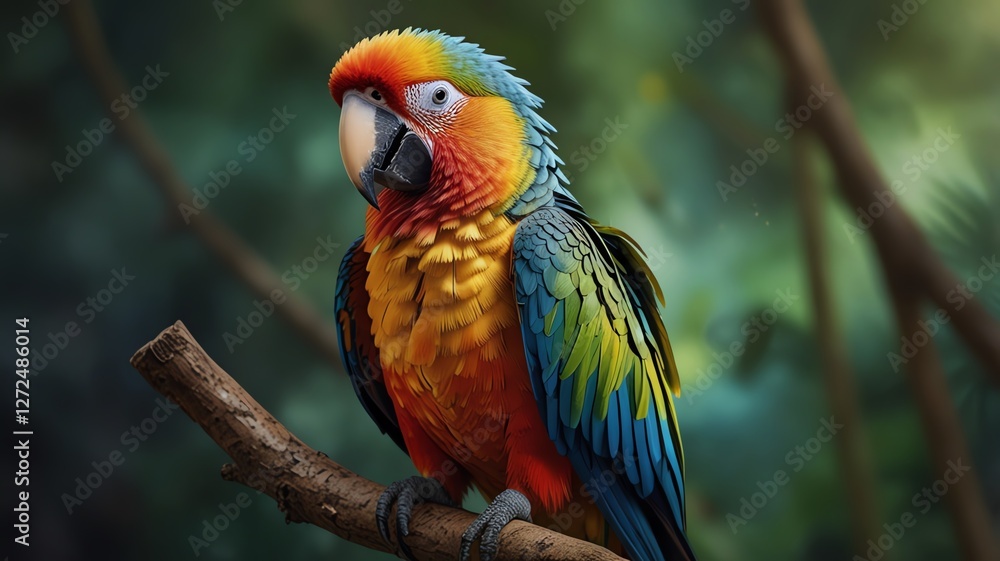 Obraz premium Vibrant AI-generated image of a colorful parrot perched on a branch