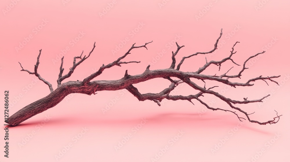Obraz premium Dry Twisted Branch on Pink Background - Natural Minimalist Aesthetic