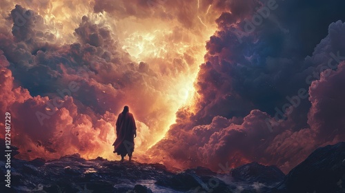 Powerful Figure of Moses Standing Before Awe-Inspiring Skies photo