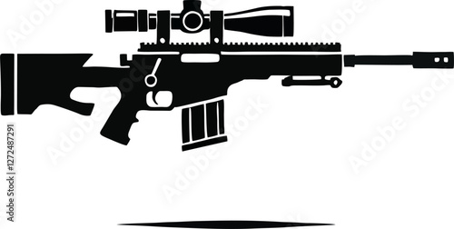Black Silhouette of a Modern Sniper Rifle with Scope