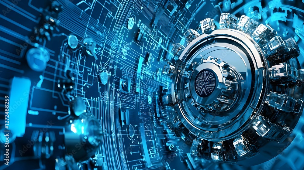 rendering of a high tech biometric scanning system designed for secure access to top secret digital assets and facilities The image showcases a complex futuristic interface with various sensors rendering of a high tech biometric scanning system designed for secure access to top secret digital assets and facilities The image showcases a complex futuristic interface with various sensors