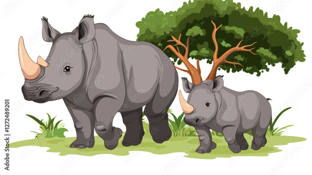 Fototapeta premium Rhino Family Cartoon