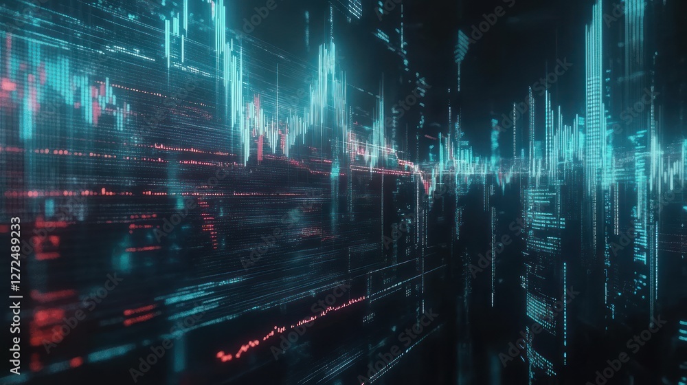 Fototapeta premium Abstract digital data stream with glowing lines and charts.