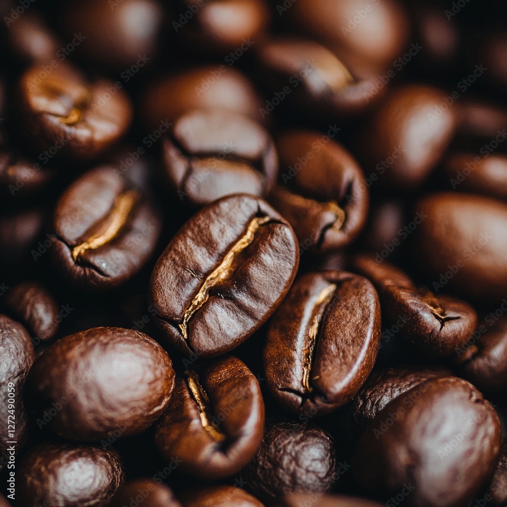 Naklejka premium Close-up of roasted coffee beans showcasing rich textures and deep brown colors