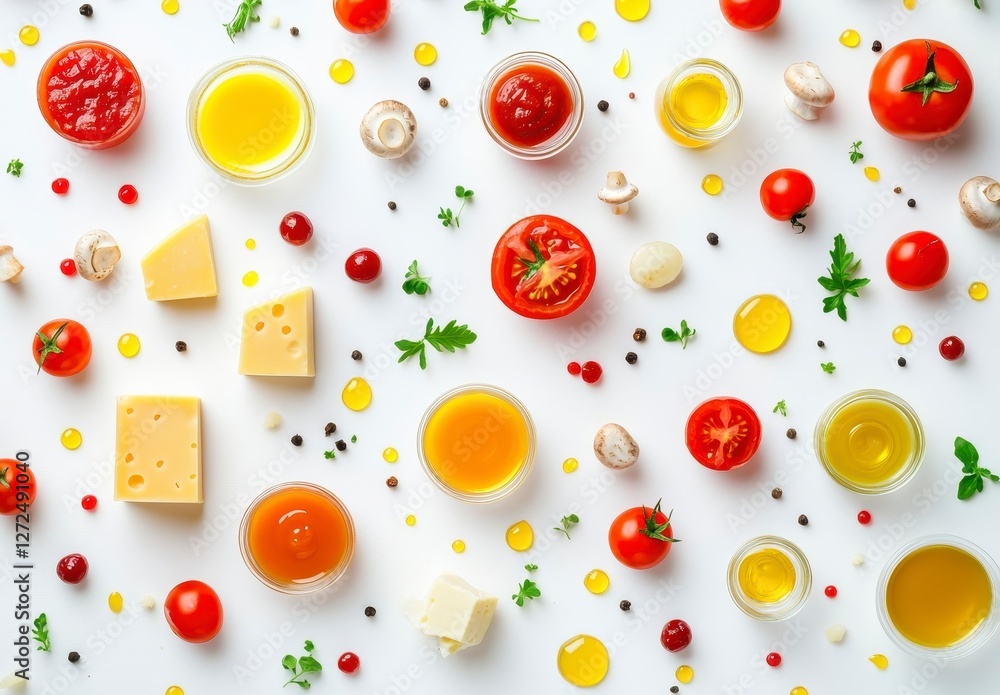 Colorful Arrangement of Ingredients on White Background Colorful Arrangement of Ingredients on White Background