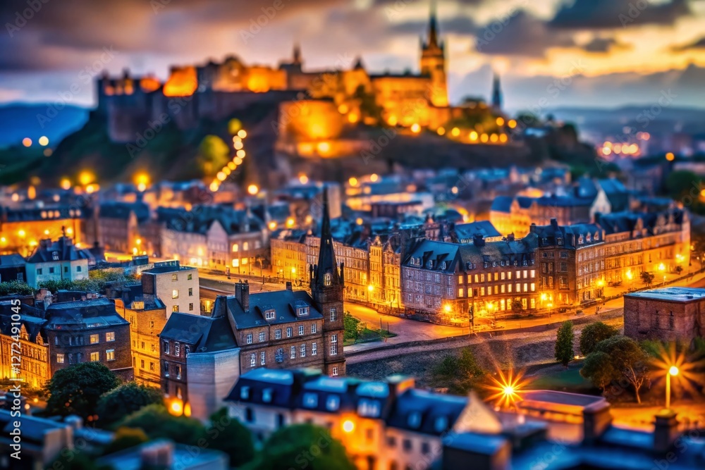 Fototapeta premium Miniature Edinburgh Night: Charming Cityscape at Twilight