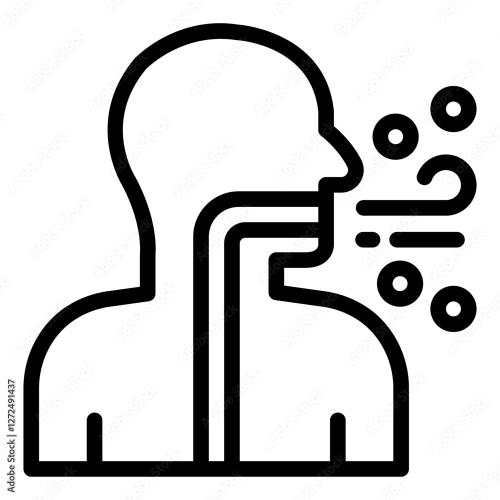 Coughing outline icon emphasizing healthcare and medical awareness related to smoking Coughing outline icon emphasizing healthcare and medical awareness related to smoking