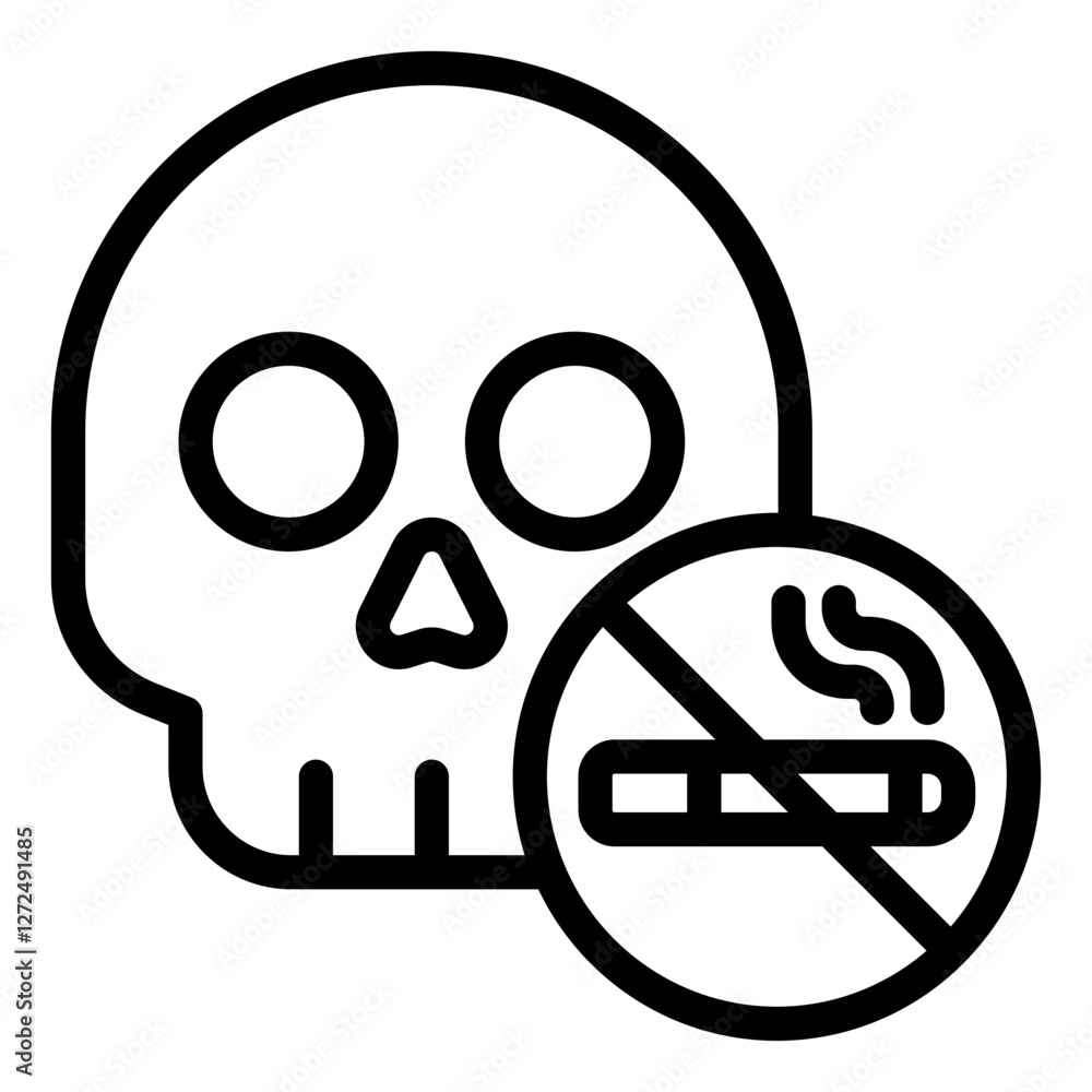 Skull and cigarette outline icon symbolizing deadly health effects of smoking Skull and cigarette outline icon symbolizing deadly health effects of smoking